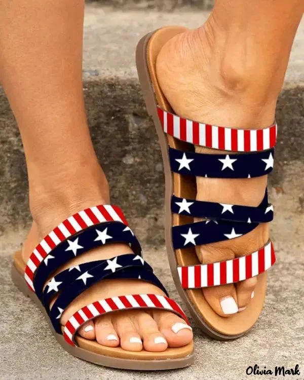 Flag Print Round Toe Casual Slippers