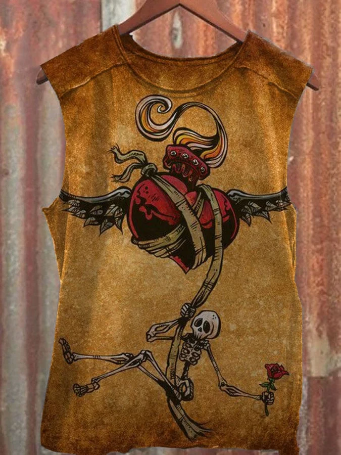 Men's Vintage Skull Print Casual Tank Top