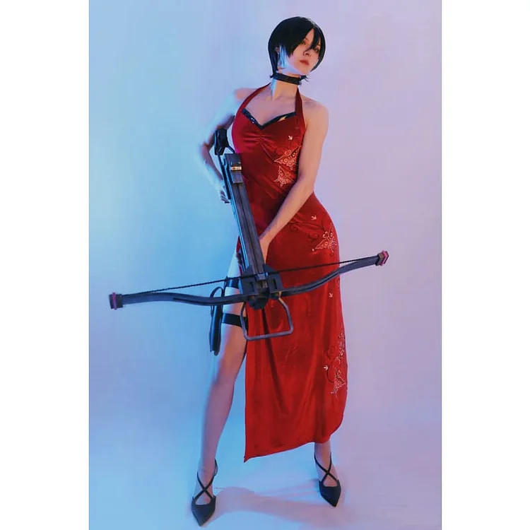 Resident Evil 4 Ada Wong Golden Butterfly Red Dress Cosplay Costume ON204