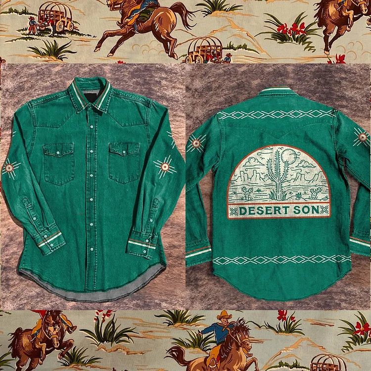 Green Desert Son Vintage Print Casual Shirt