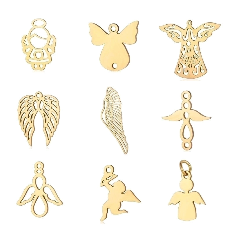 5 Pieces Stainless Steel 18K Gold Plated Angel Wings