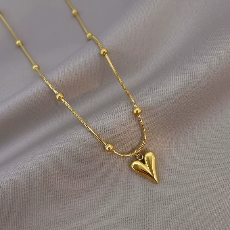 Bead Tip Love Heart Gold Plated Necklace