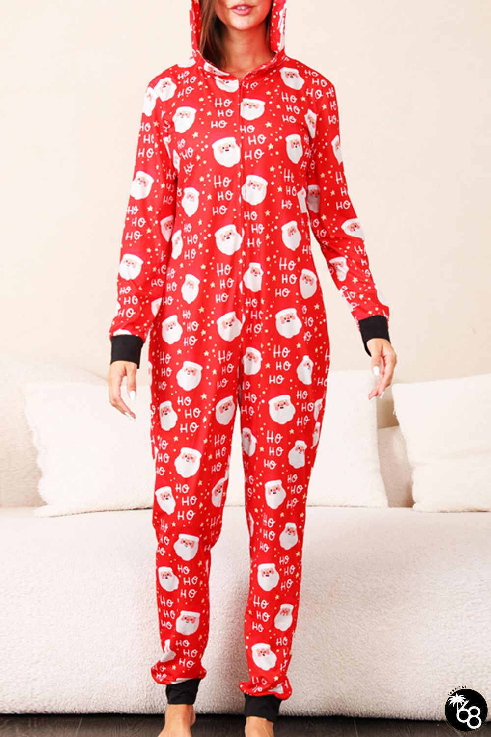 Living Print Patchwork Zipper Christmas Day Sleepwear | 168DEAL