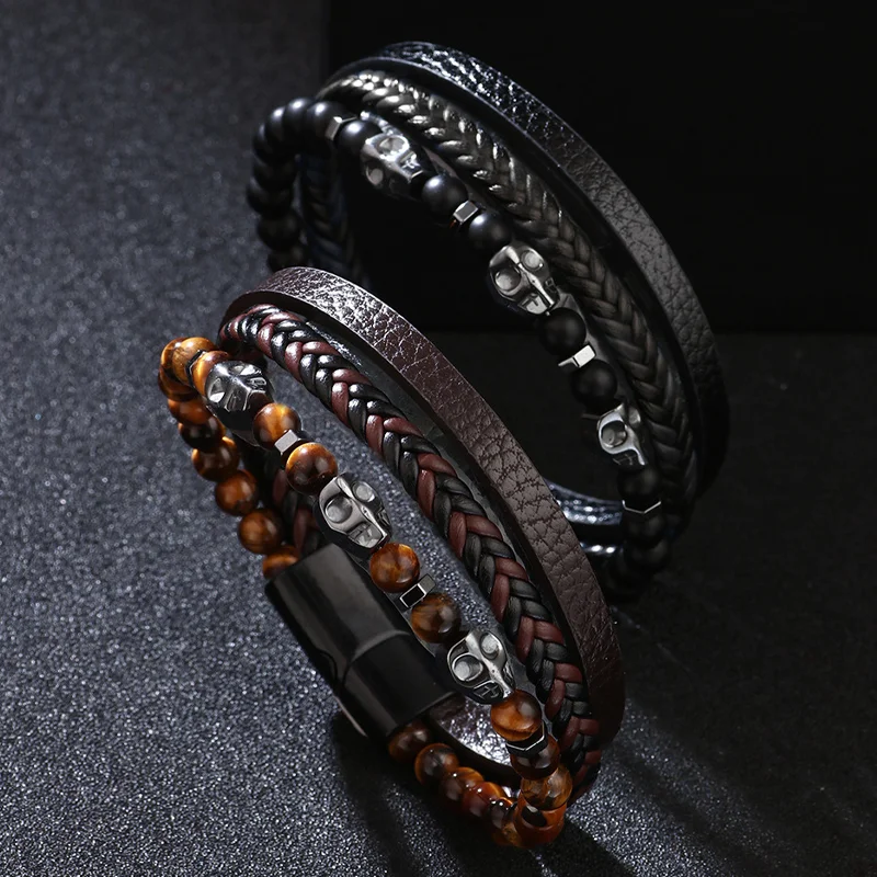 Vintage Black Gallstone Tiger Eye Stone Multi-Layer Braided Bracelet