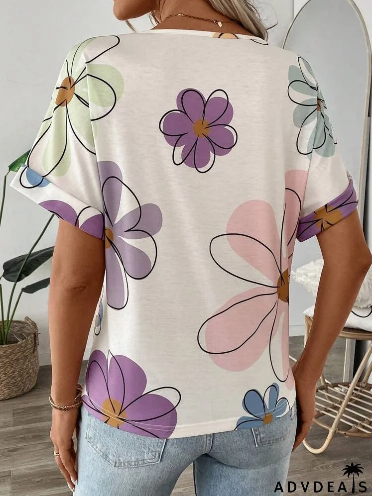 Autumn Casual Street Style Sports & Fashionable Floral Print Women's T-Shirt