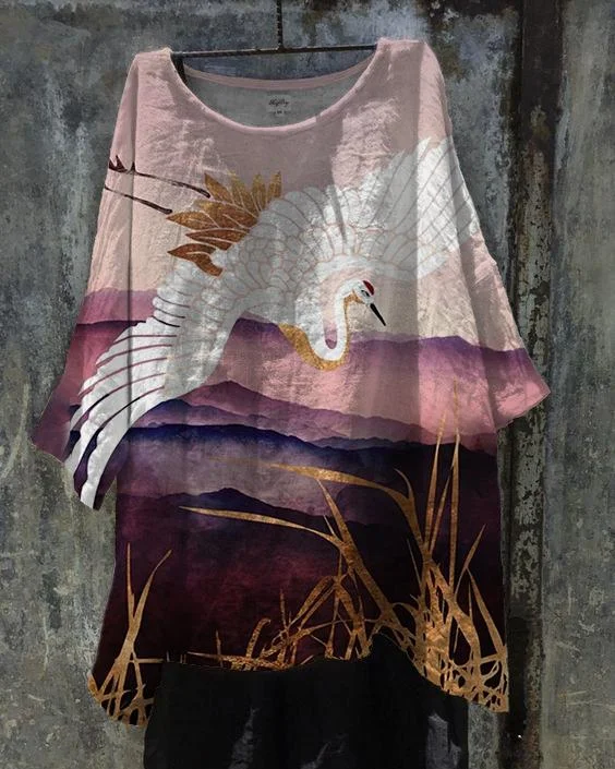 Japanese Art Feihe Mountain Range Linen Tunic Shirt