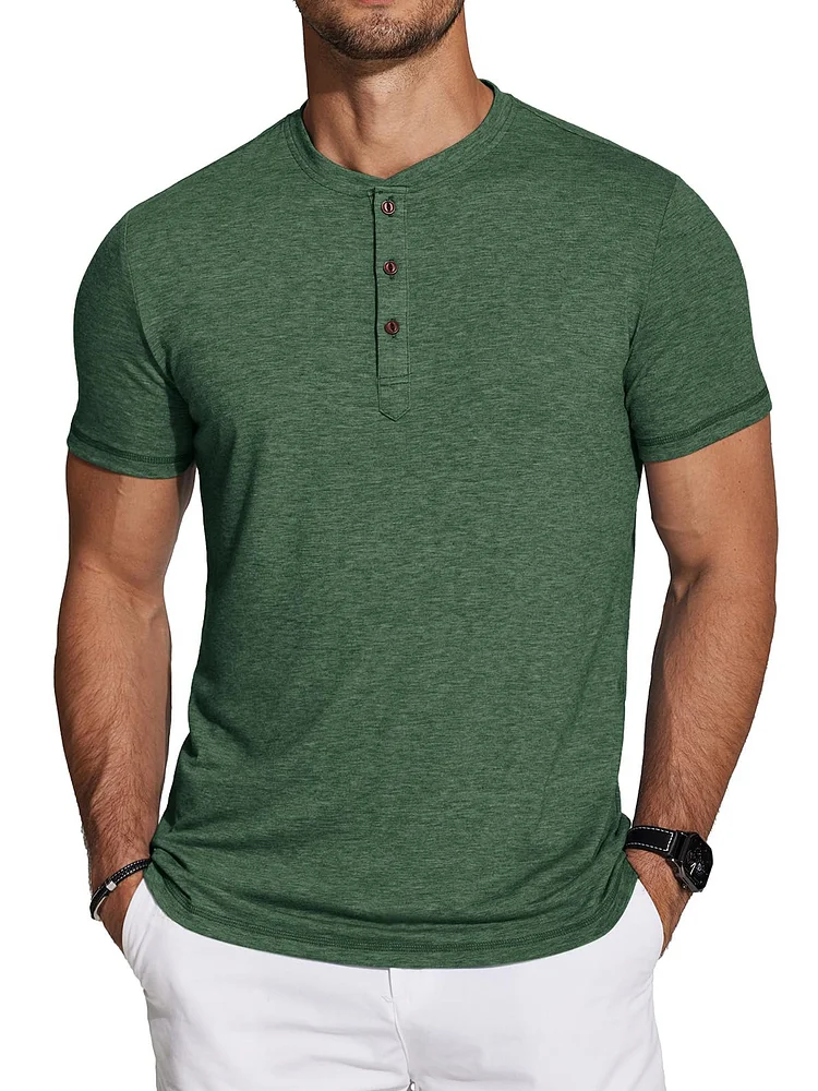 Men's Henley Shirts Short Sleeve Casual Basic Tee Summer Button Henley Soild T Shirts