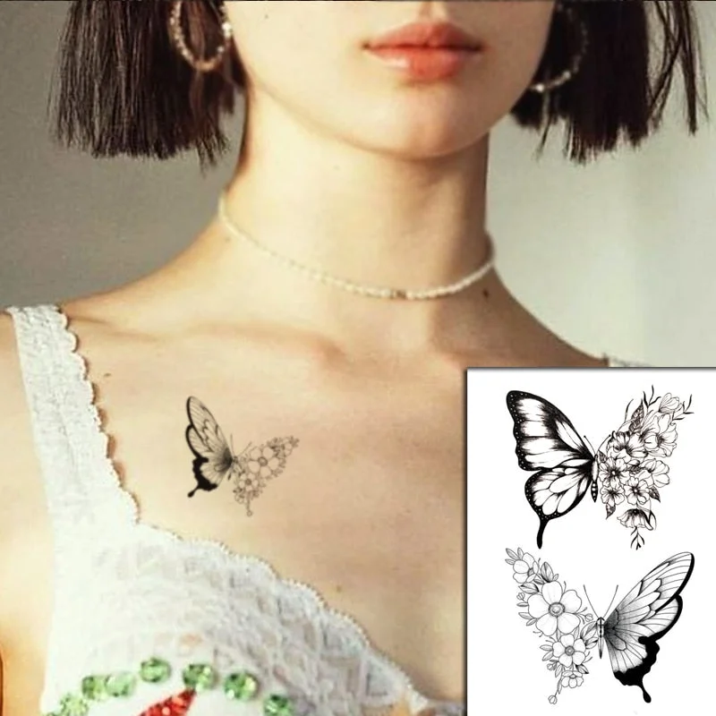 Sketch Rose Flowers Waterproof Temporary Tattoo Sticker Hand Lines Design Fake Tattoos Flash Tatoos Arm Chest Body Art for Women
