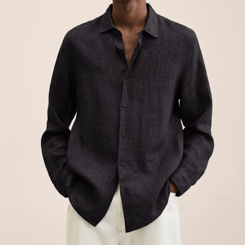 Brownm Brownm Explosion Autumn Long Sleeve V-Neck Loose Button Cotton Shirt Shirt Man