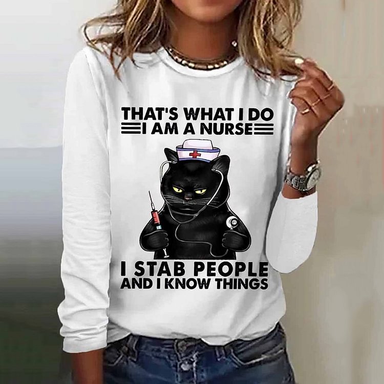Comstylish That'S What I Do I Am A Nurse Black Cat Crew Neck T-Shirt
