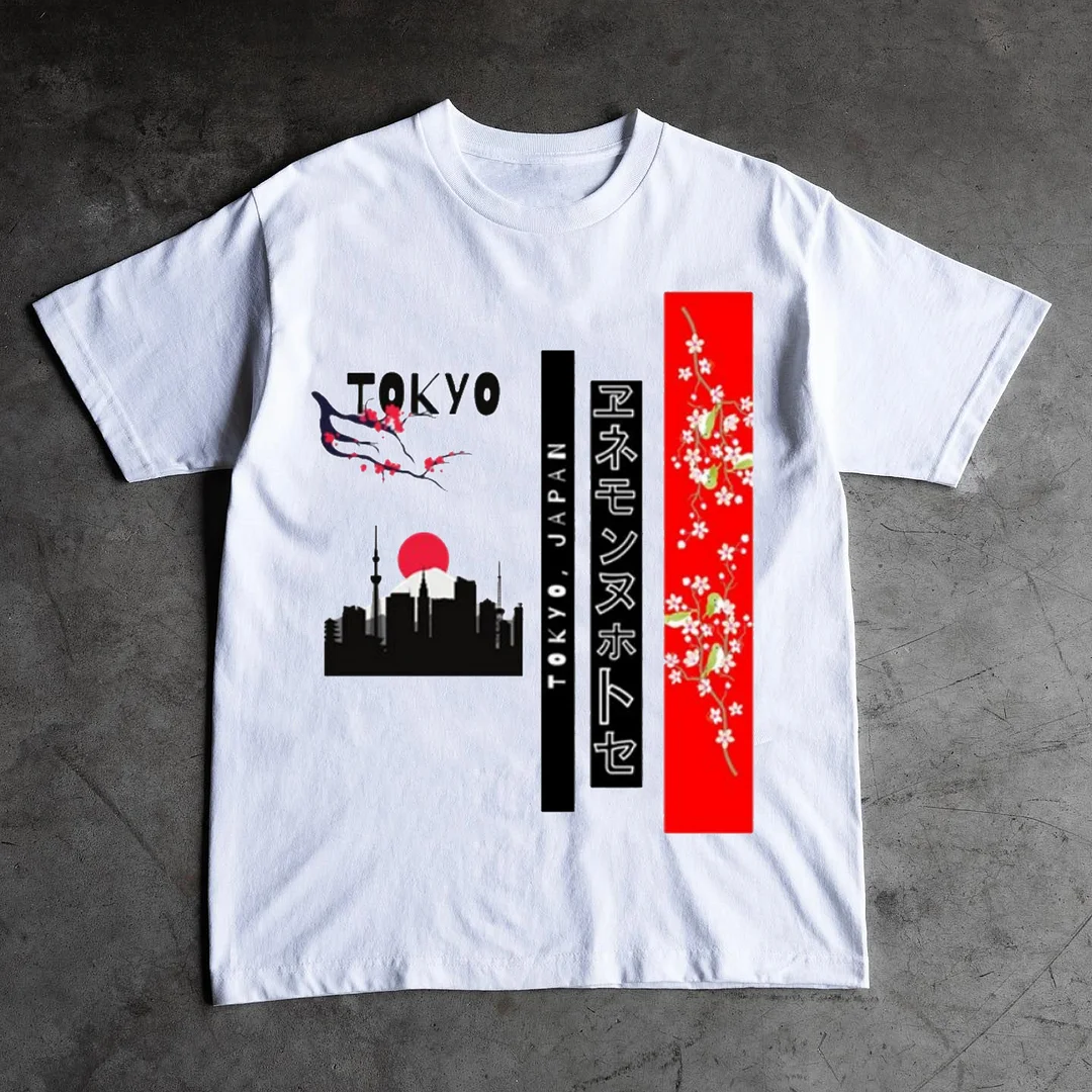 Tokyo & Japanese Print Short Sleeve T-Shirt