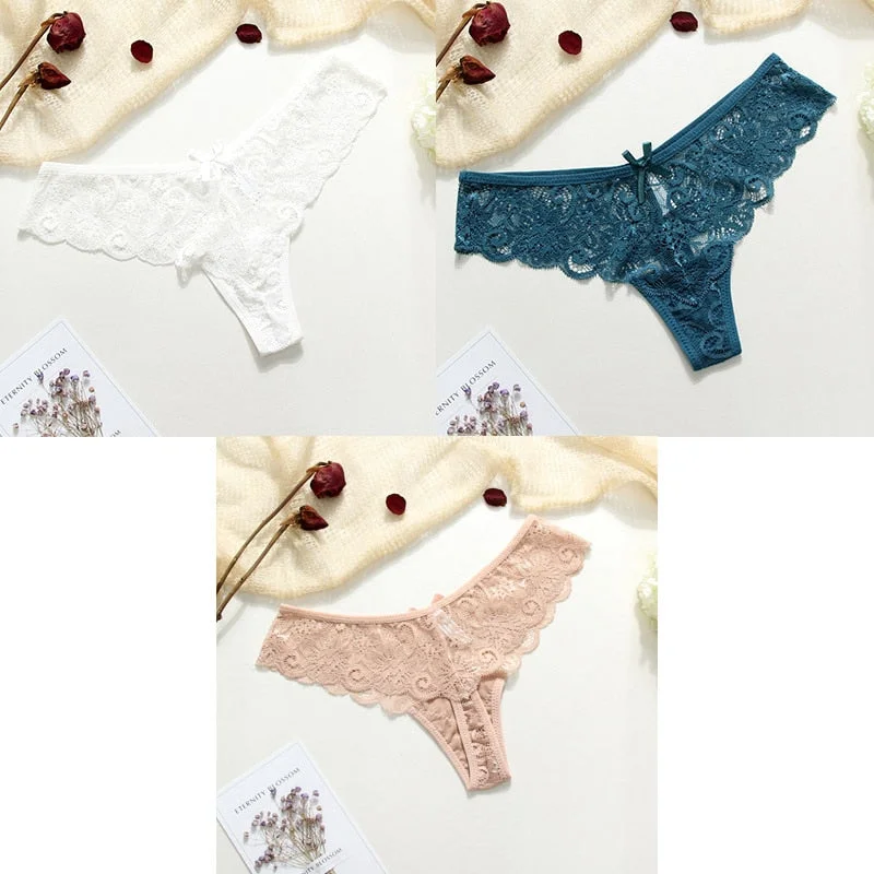 3pcs Sexy Underwear Woman Thongs Panties Lace G-String T-back Female Underwear Sexy Lace Thongs Underpants Panties For Woman