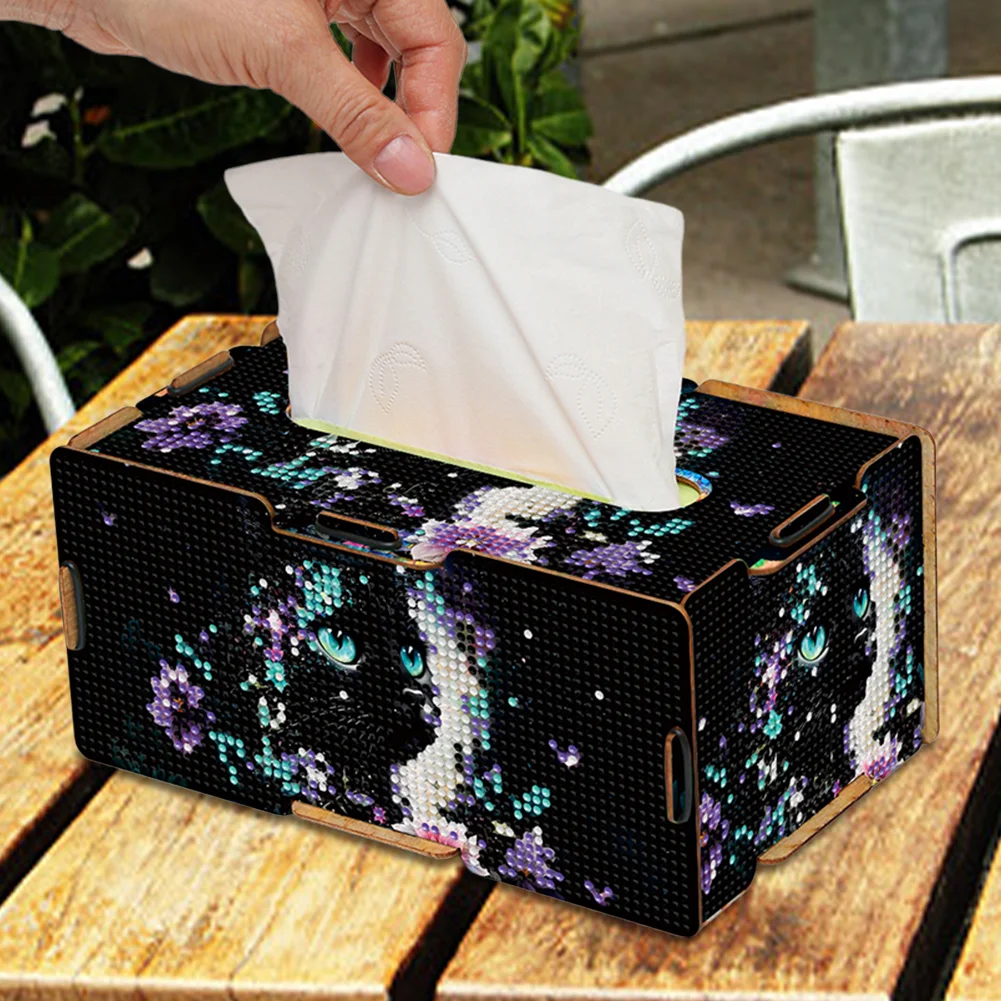 Diamond Painting Tissue Box Kits Decorative Rhinestone Craft Kit (Black Cat)