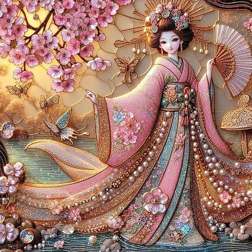 Japanese Geisha Beauty 40*40cm(canvas) full round drill diamond painting