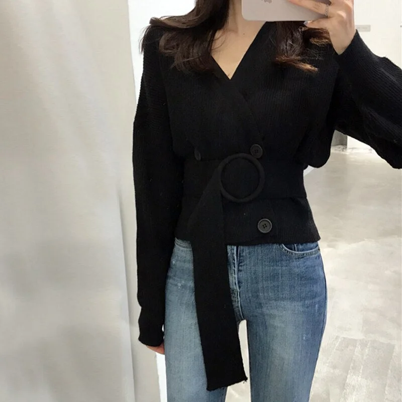 syiwidii new sweater cardigan autumn winter fashion knit outwears with belt 2021 chic V neck casual button korean sweater women