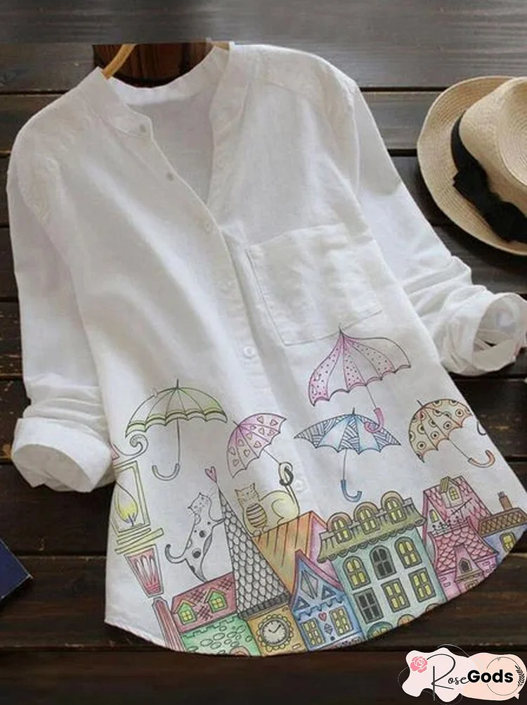 White Shirt Collar Cotton-Blend Sweet Top