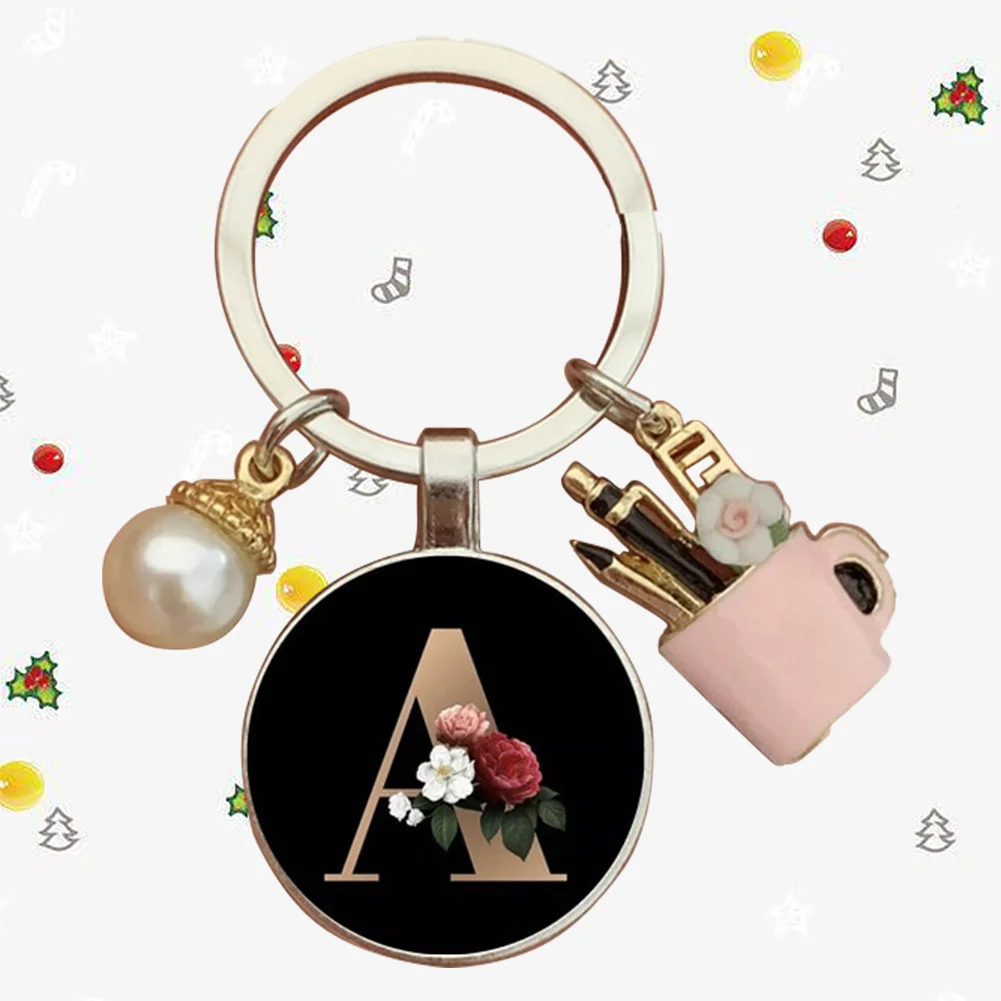 Resin Alphabet Letter Keychain Pearl Alphabet Key Ring Charms for Key Handbag Backpack