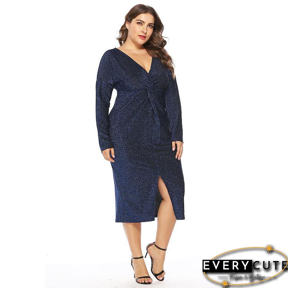 New European and American Large Size Women's V-neck Dress