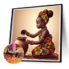 Fille afro-américaine-plein diamant rond peinture-30 * 30cm