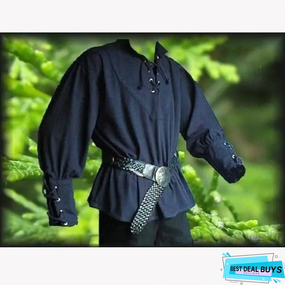 Men Medieval Retro Collar Long Sleeve Shirt