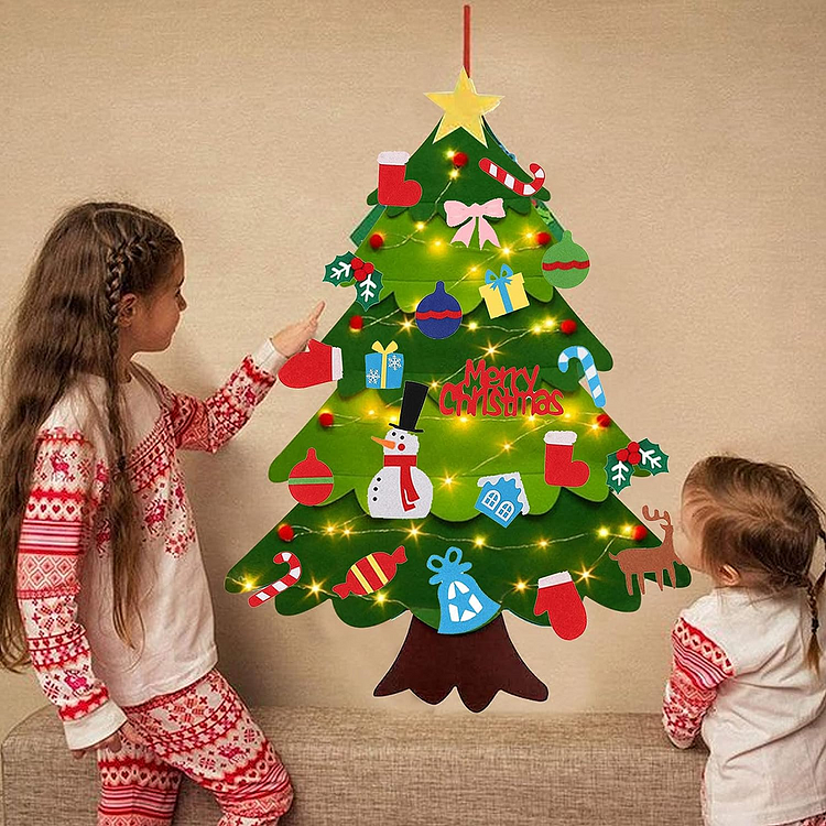🔥kukelife🔥Christmas-3 4ft felt Christmas tree set with 33pcs ornaments for kids xmas door wall hanging decorations erfect kids gifts party supplies
