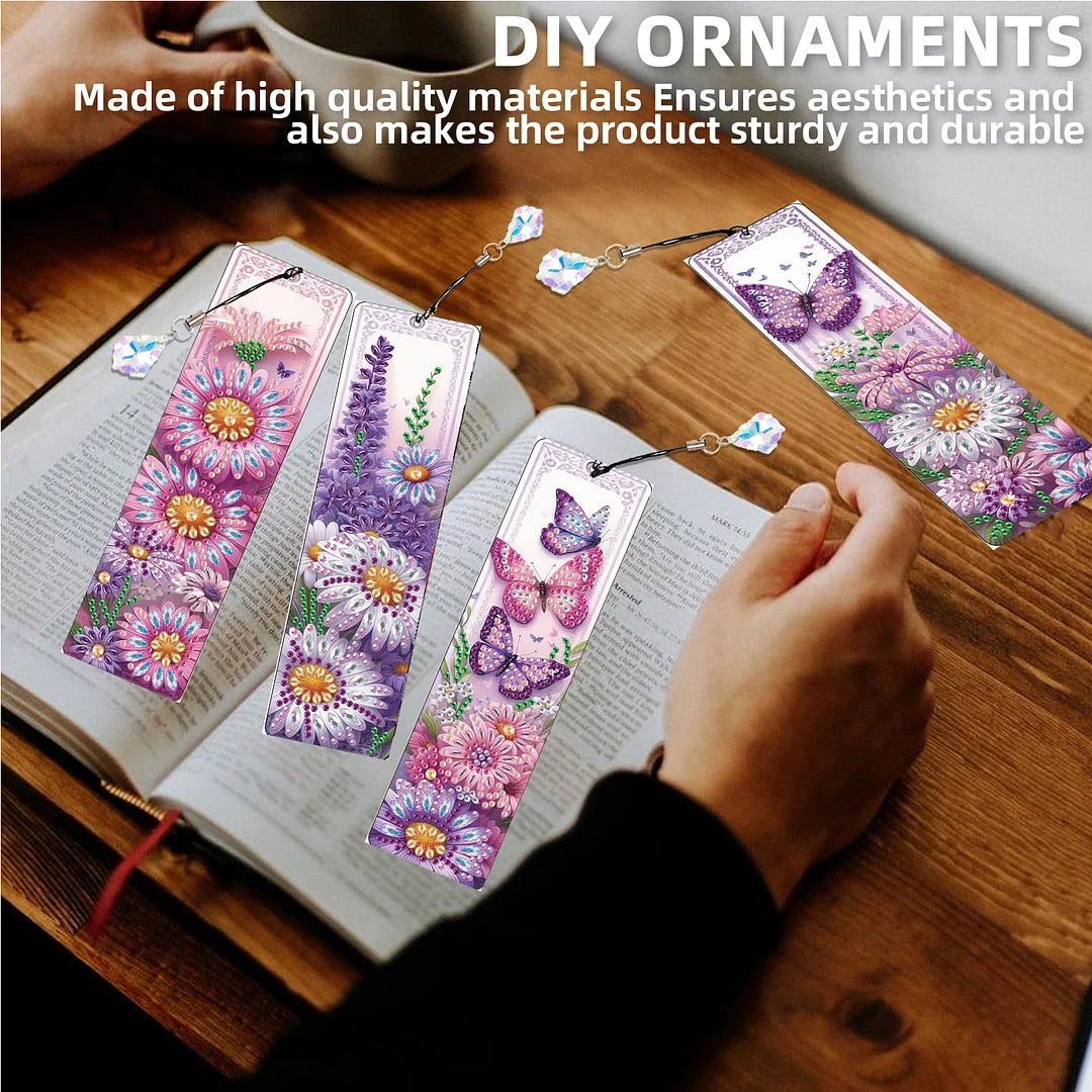 4Pcs Daisy and Butterfly DIY Diamond Bookmark Art Projects Irregular Shaped Diamonds Diamond Painting Art Bookmarks with Crystal Pendants for DIY Making Beginners Adult Art Craft Supplies