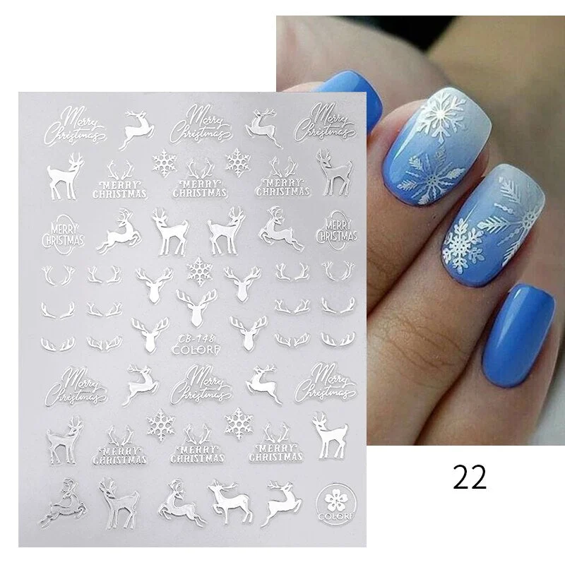 Winter Xmas 3D Nail Sticker Christmas Elk Santa Snowflake Deer Cartoon Slider Design Polish Nails Decals Nail Art DIY Decor Tool-Nail Inspo