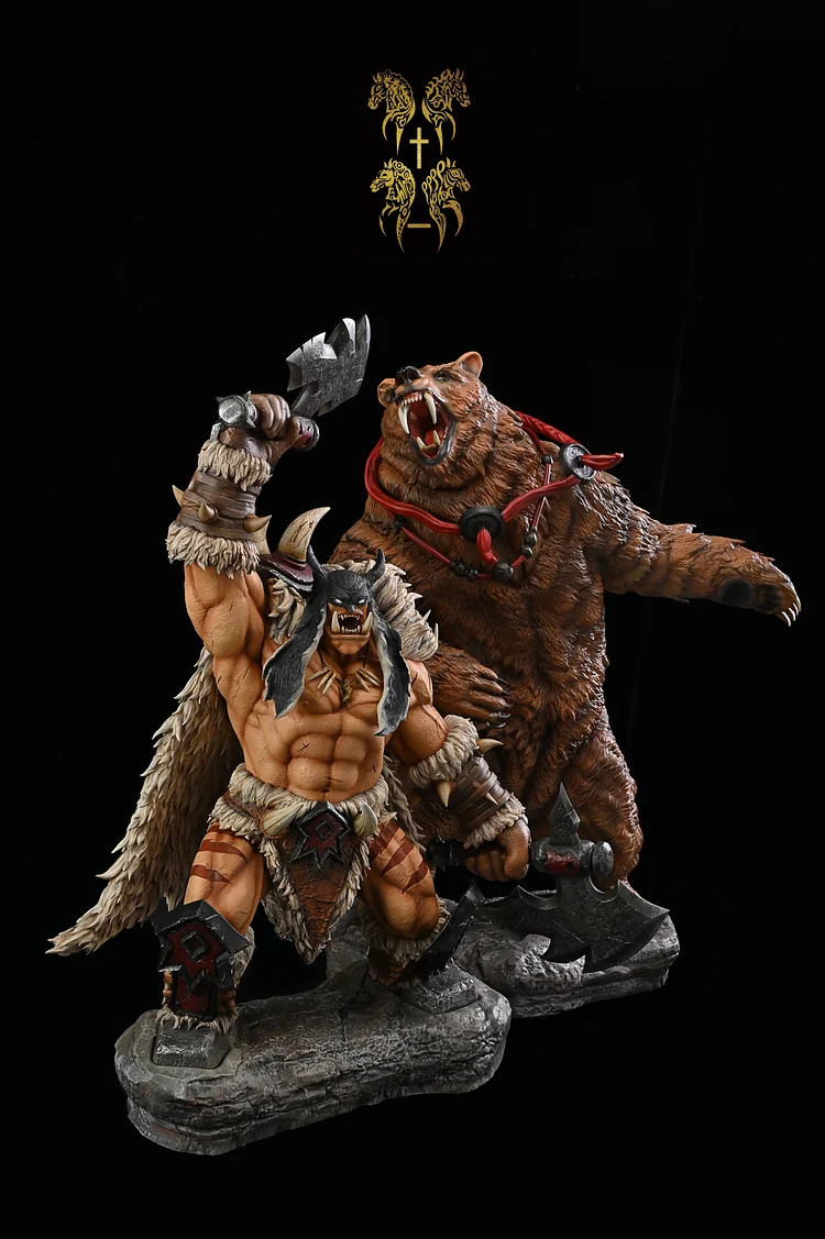 Pre-order Four Horsemen studio-World of Warcraft Tribal Warrior  Beast Master Rexxar/  Battle Bear Misha  1/5 Statue Gk-Four Horsemen studio
