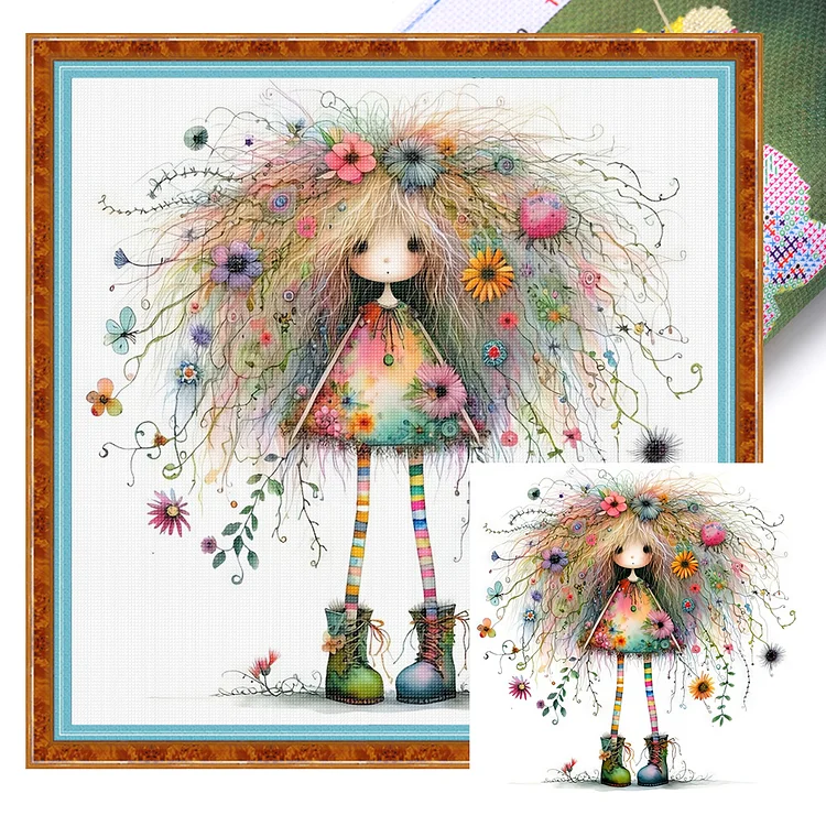 Huacan -Girl- 11CT - 3 Strands Threads Printed Cross Stitch - 40*40cm(Canvas)