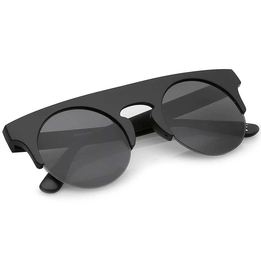 Modern Flat Top Horn Rimmed Round Flat Lens Semi Rimless glasses 48mm