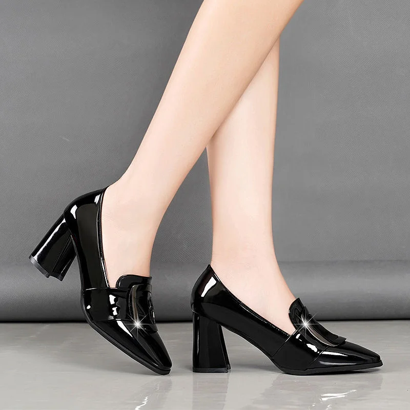 Wongn Wongn Version Of Autumn And Winter Fashion High Thick Heel Shoes With Small Black Shoes With Heel Shoes