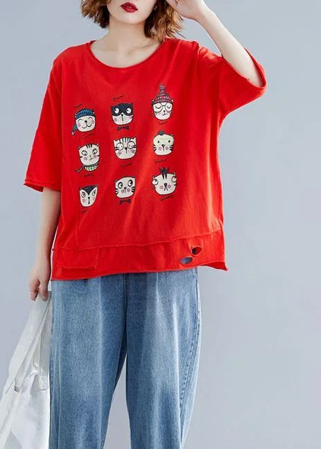 Women Hole cotton tunics for women Christmas Gifts red blouse summer