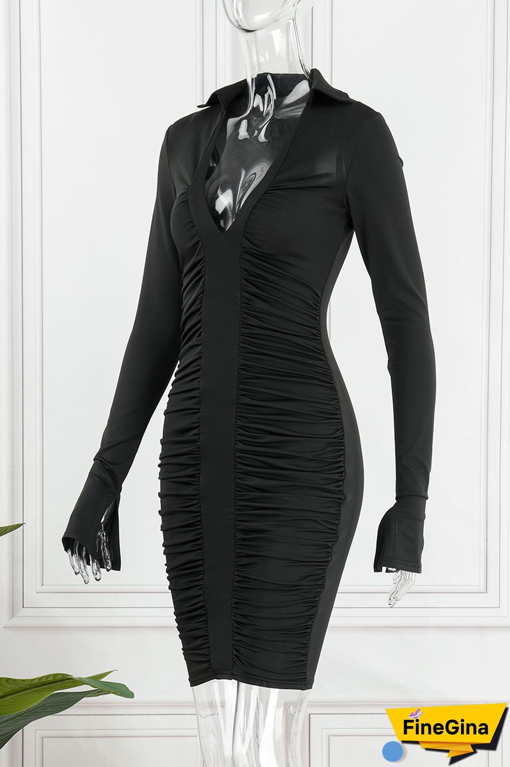 Blue Sexy Solid Fold Turndown Collar Pencil Skirt Dresses