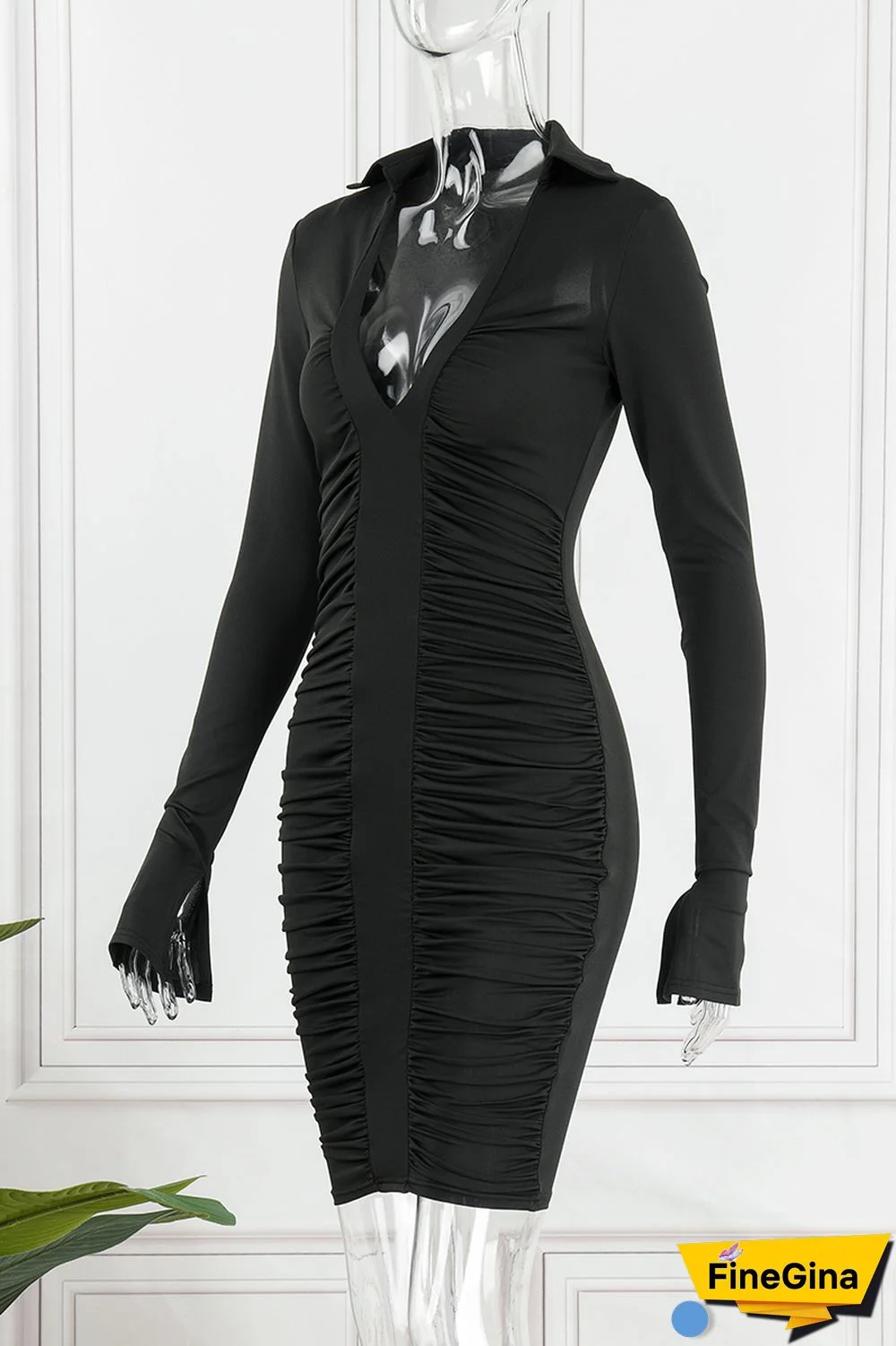 Blue Sexy Solid Fold Turndown Collar Pencil Skirt Dresses