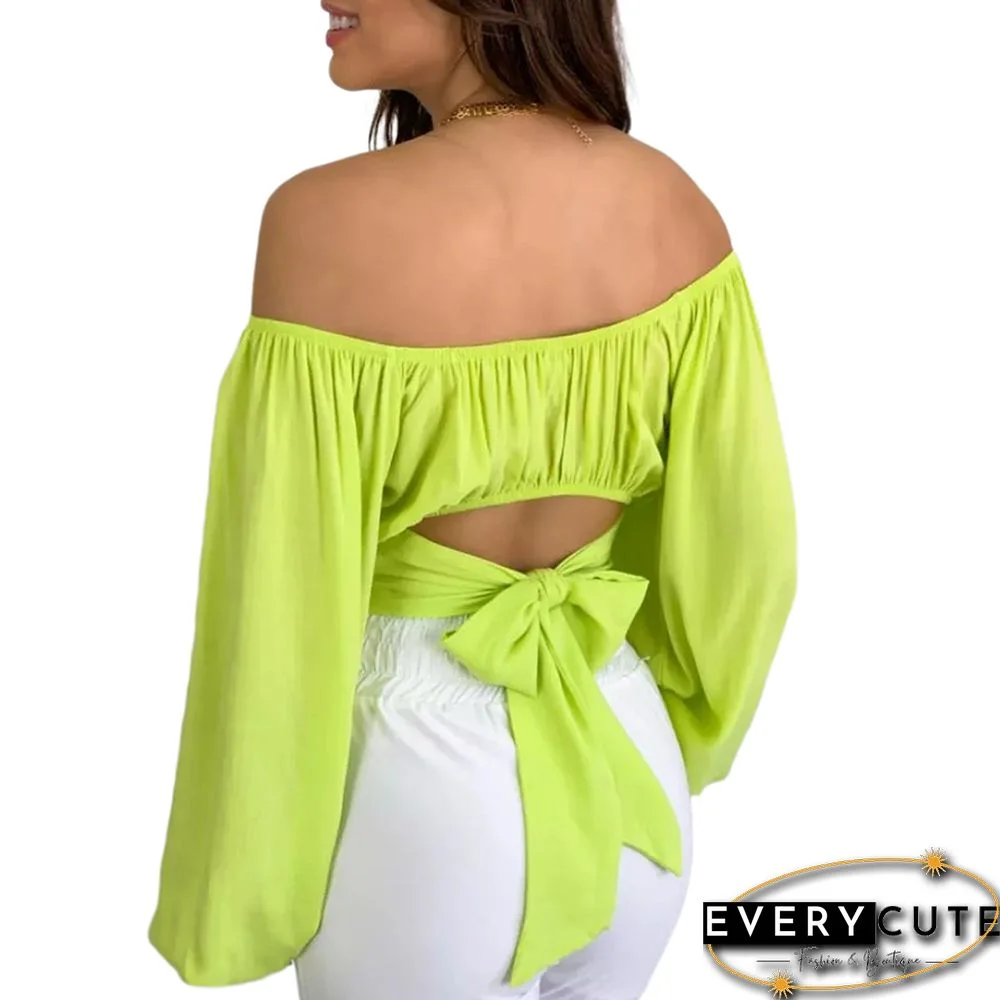 Yellow Off Shoulder Puff Sleeve Crop Tops