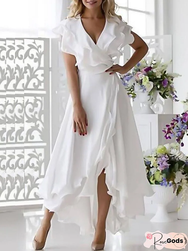 Women's Wrap Dress Midi Dress - Sleeveless Ruffle Multi Layer Plus High Low Summer Deep V Plus Size Hot Sexy Holiday Beach Vacation Dresses Chiffon White Dark Blue White Dresses