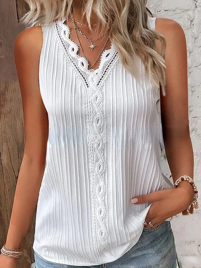 Women's Vacation Fashion Hollow out Sleeveless V-neck Top