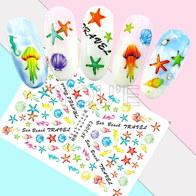 Under The Sea Nail Art Stickers Decoration Back Glue Self Adhesive Decal 3D Nail Sticker Manicure Tropical Fish Nail Design Foil