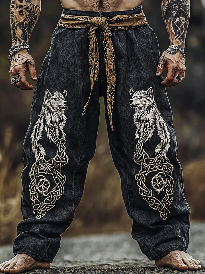 Men's Viking Mythical Vintage Graphics Wolf Fenrir Sweatpants / Rvogue / Rvogue