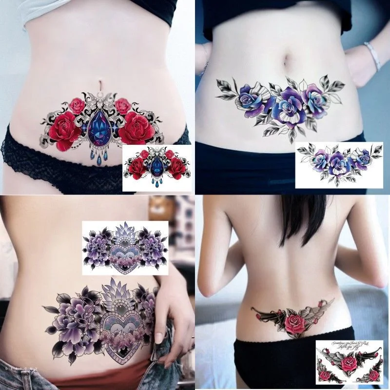 Sdrawing 4/5/9/10/18 PIeces Long Lasting Blue Flower Jewelry Tattoo Sticker Sexy Belly Block Scar Stretch Marks Waterproof Tattoo Sticker