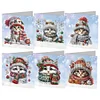 6Pcs Diamond Painting Christmas Cat Greeting Cards Christmas Cards