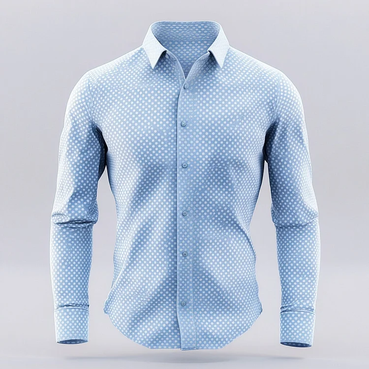 Men's Turndown Collar Single Breasted Polka Dot Long Sleeve Shirt