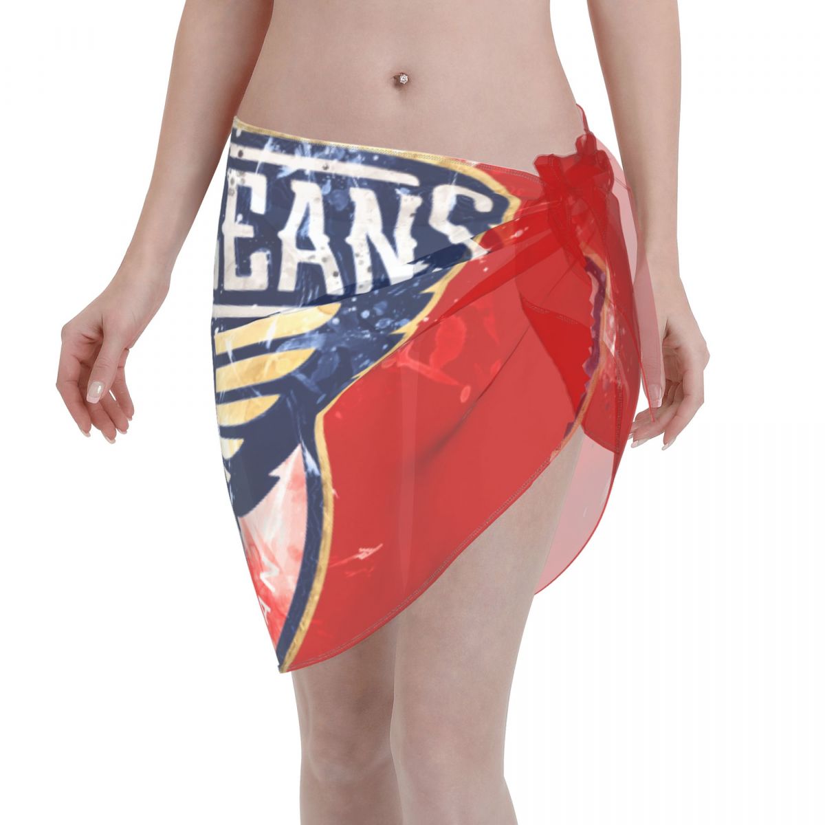 New Orleans Pelicans Grunge Art Logo Women's Short Beach Sarong Cover Ups