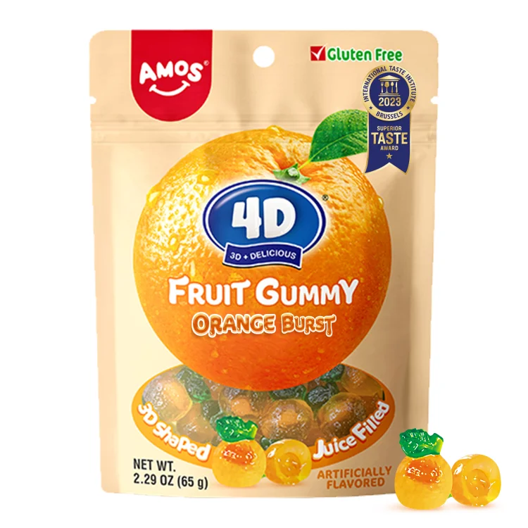 Amos 4D Fruit Gummy Juicy Burst-Orange (Pack of 12)