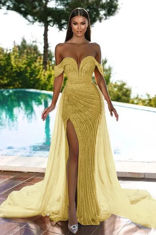 Stunning Orange Sweetheart Off-Shoulder Mermaid Sequin Evening Gown for Special Occasions