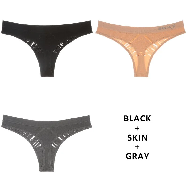 Meet'r 3Pcs/Lot Hollow Out Lingerie Europe Seamless Sexy Panties Women Temptation Underwear Mid-waist G String Drop Shipping