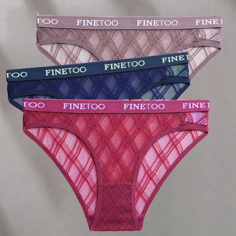 FINETOO 3PCS/Set Mesh Women Sexy Panties Lingerie M-XXL Breathable Underwear Pantys Low Waist Girl Briefs Letter Woman Underpant