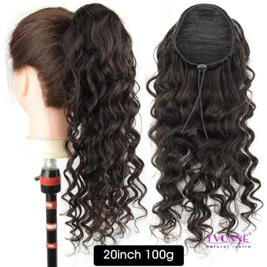  Yvonne Brazilian Curly Drawstring Ponytail Human Hair Clip In Extensions Natural Color 1 Piece 