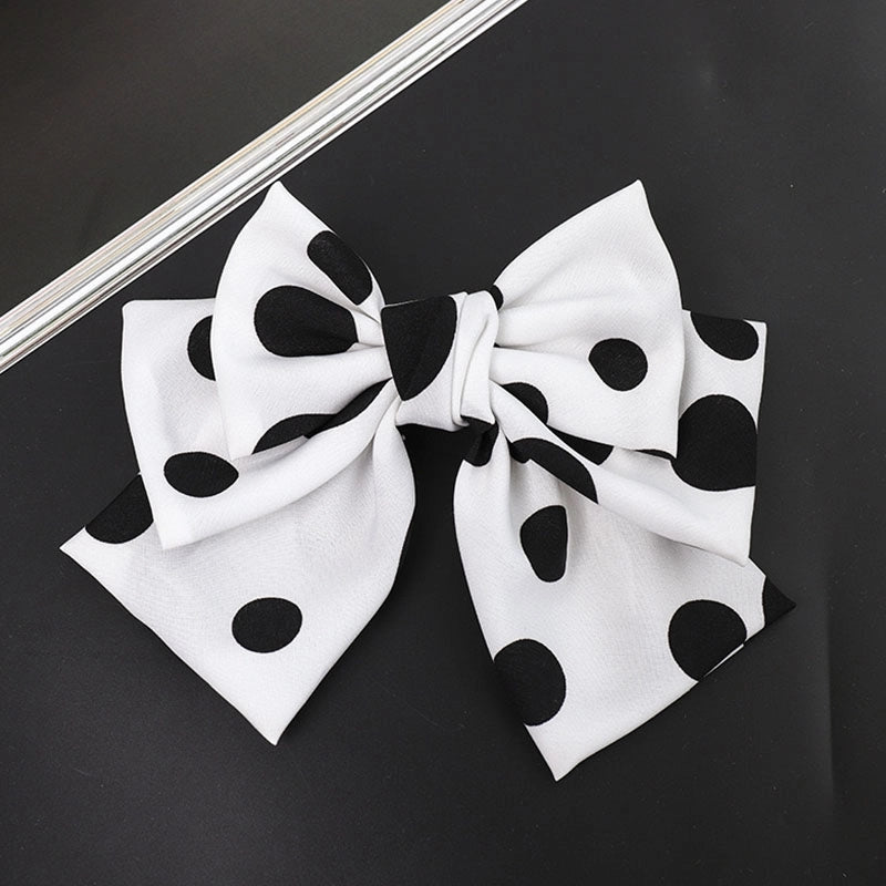 Women’s Preppy Style Japanese Style Sweet Polka Dots Bow Knot Cloth Printing Layered Hair Clip