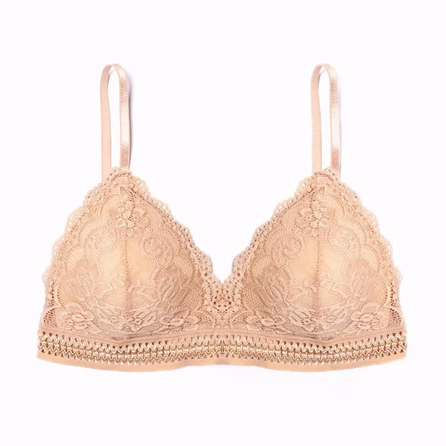 Thin French Style Bralette Lace Wireless Triangle Cup Women Lingerie Soft Bra Seamless Underwear Deep V Girls Hot